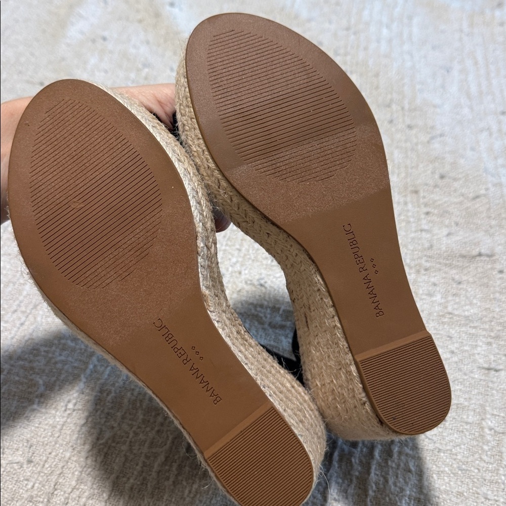 Banana Republic Suade Black Wedge Sandals with Espadrille Sole - Picture 3 of 8